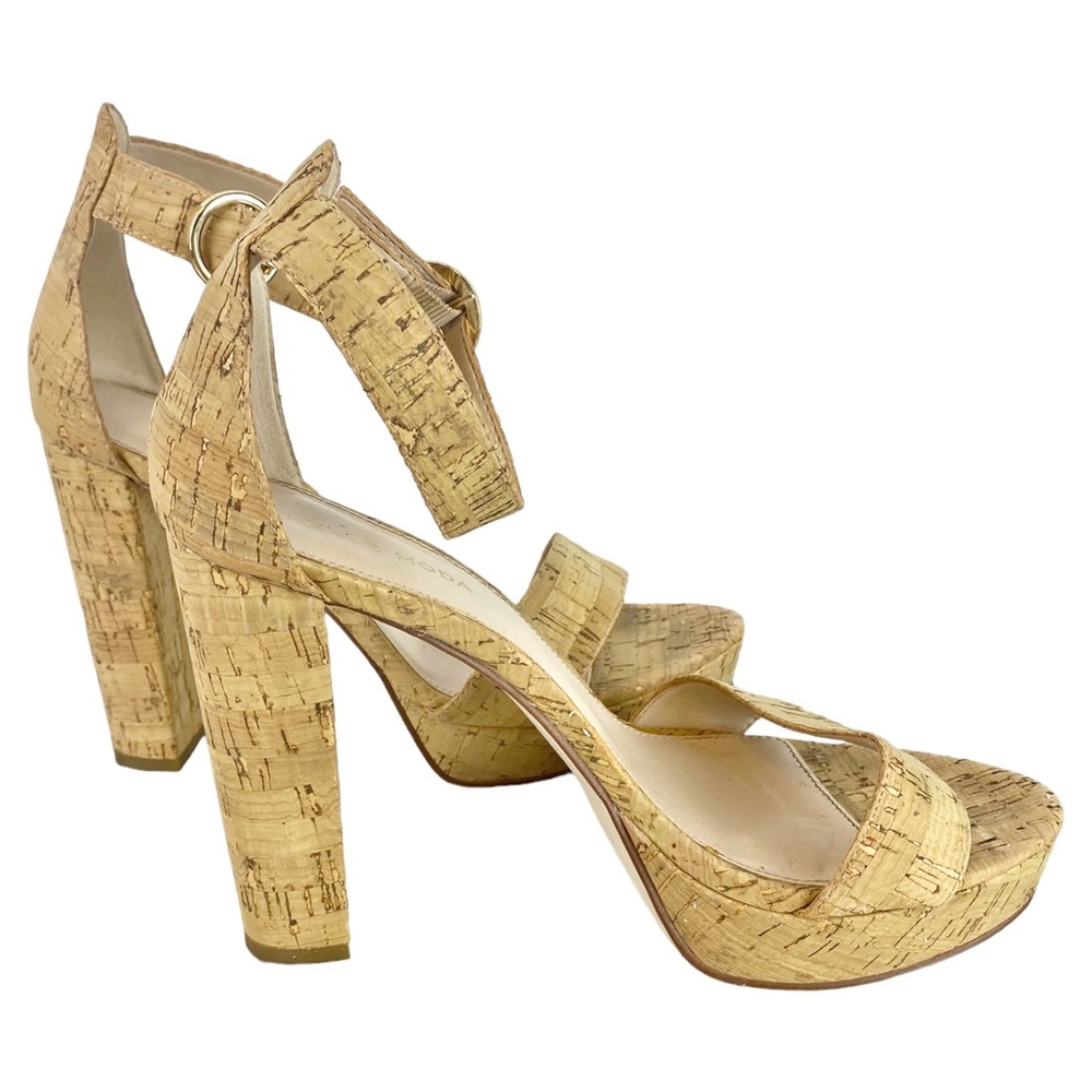 PELLE MODA ☆ "Bonnie" Natural Cork Open-Toe Block Heel Sandals ☆ Size 8.5 - Picture 4 of 10